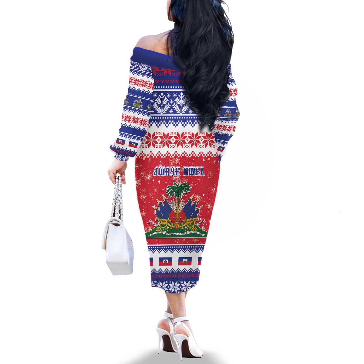 Haiti Christmas Family Matching Off The Shoulder Long Sleeve Dress and Hawaiian Shirt Coat Of Arms Jwaye Nwel - Wonder Print Shop