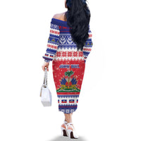 Haiti Christmas Family Matching Off The Shoulder Long Sleeve Dress and Hawaiian Shirt Coat Of Arms Jwaye Nwel - Wonder Print Shop