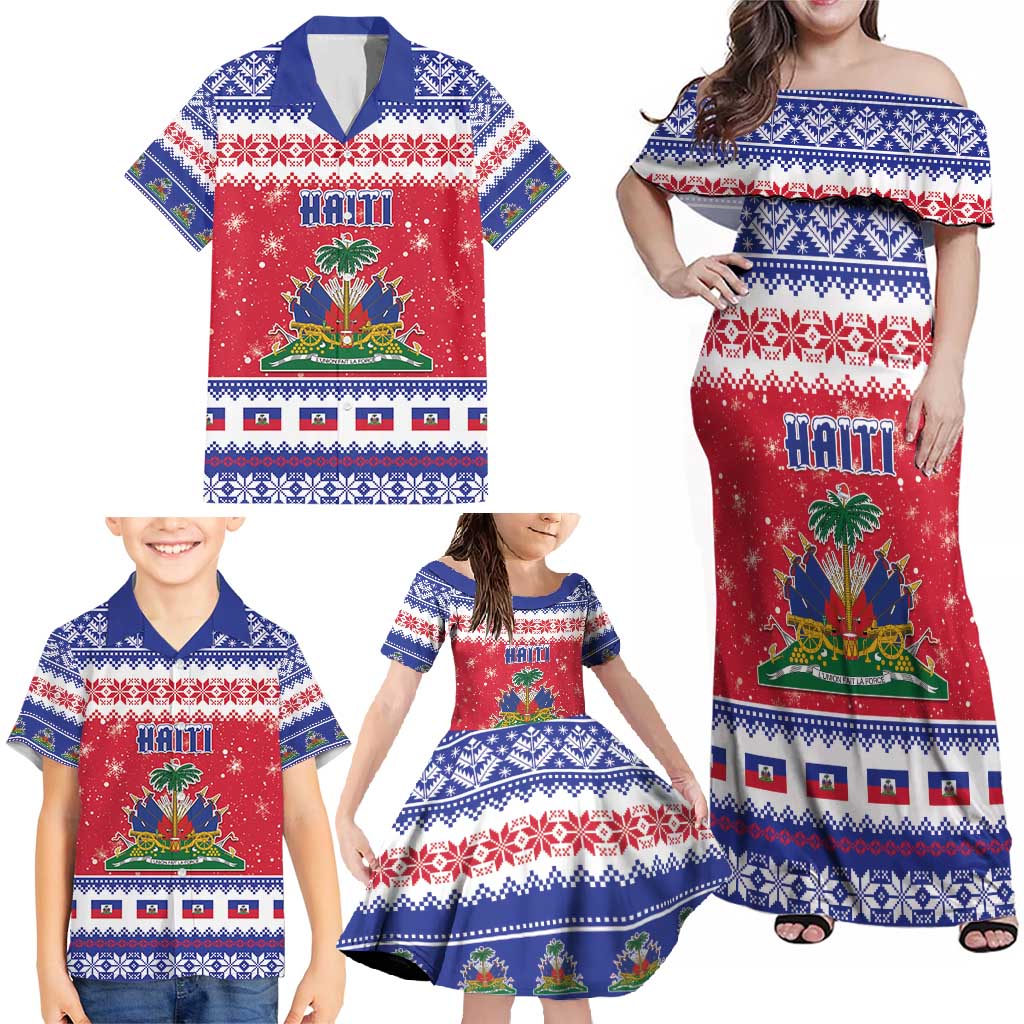 Haiti Christmas Family Matching Off Shoulder Maxi Dress and Hawaiian Shirt Coat Of Arms Jwaye Nwel - Wonder Print Shop