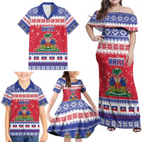 Haiti Christmas Family Matching Off Shoulder Maxi Dress and Hawaiian Shirt Coat Of Arms Jwaye Nwel - Wonder Print Shop