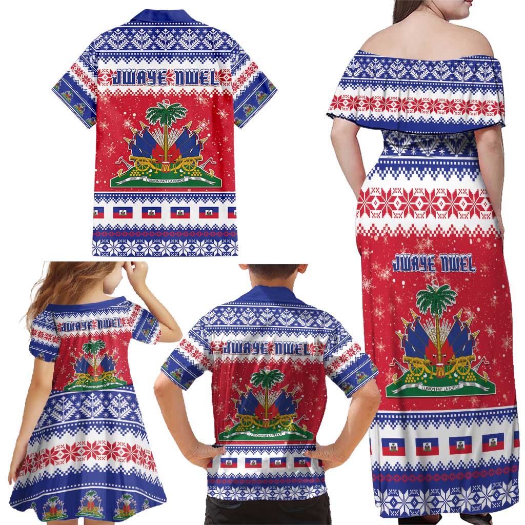 Haiti Christmas Family Matching Off Shoulder Maxi Dress and Hawaiian Shirt Coat Of Arms Jwaye Nwel - Wonder Print Shop