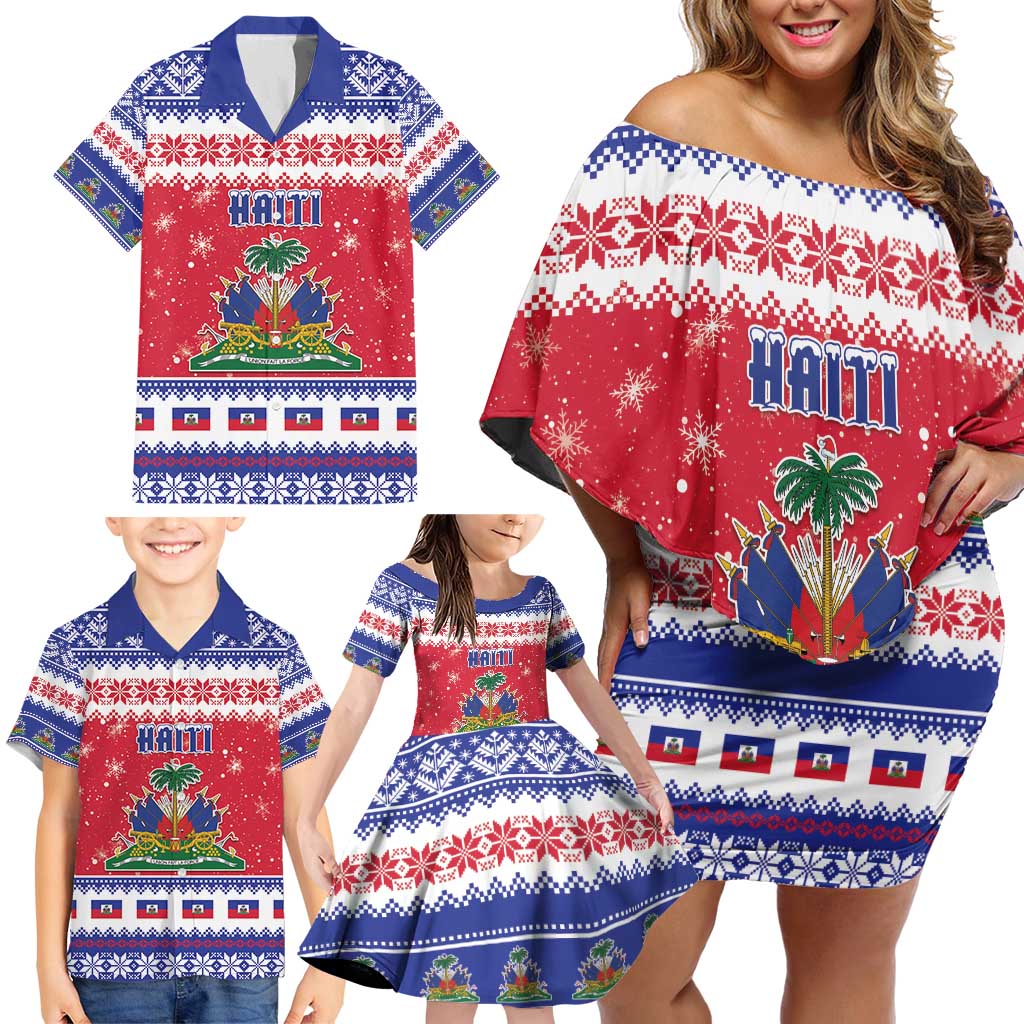 Haiti Christmas Family Matching Off Shoulder Short Dress and Hawaiian Shirt Coat Of Arms Jwaye Nwel - Wonder Print Shop