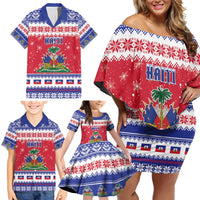 Haiti Christmas Family Matching Off Shoulder Short Dress and Hawaiian Shirt Coat Of Arms Jwaye Nwel - Wonder Print Shop