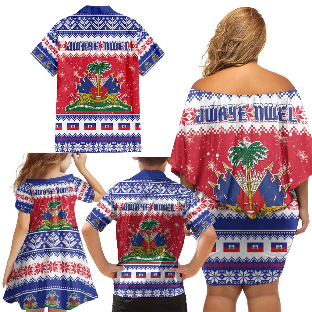 Haiti Christmas Family Matching Off Shoulder Short Dress and Hawaiian Shirt Coat Of Arms Jwaye Nwel - Wonder Print Shop
