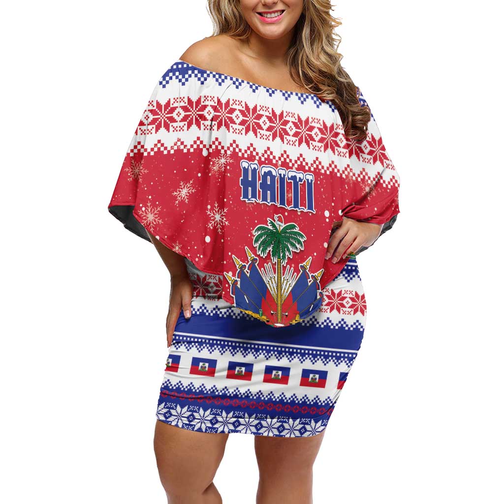Haiti Christmas Family Matching Off Shoulder Short Dress and Hawaiian Shirt Coat Of Arms Jwaye Nwel - Wonder Print Shop