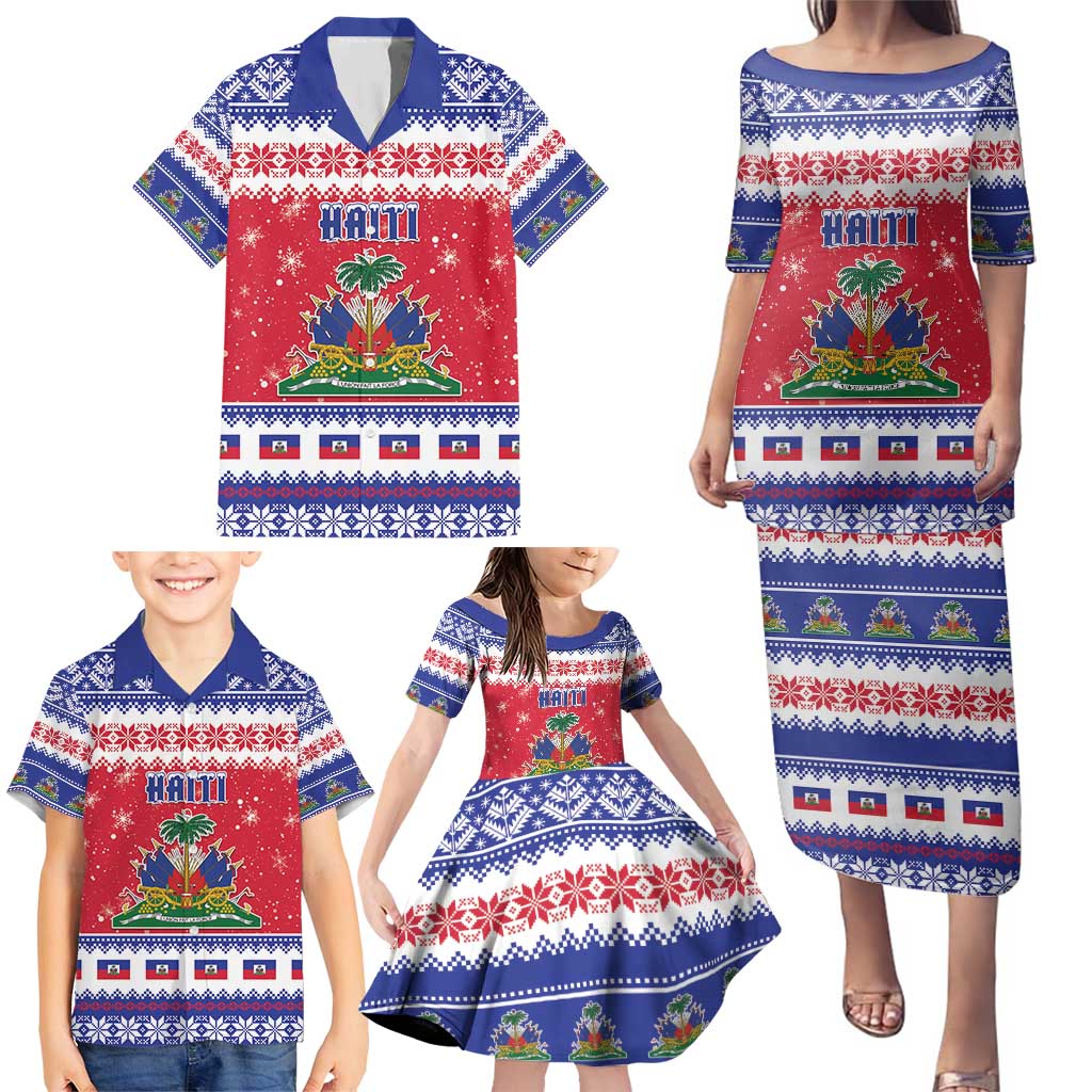 Haiti Christmas Family Matching Puletasi and Hawaiian Shirt Coat Of Arms Jwaye Nwel - Wonder Print Shop