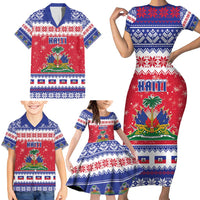 Haiti Christmas Family Matching Short Sleeve Bodycon Dress and Hawaiian Shirt Coat Of Arms Jwaye Nwel - Wonder Print Shop