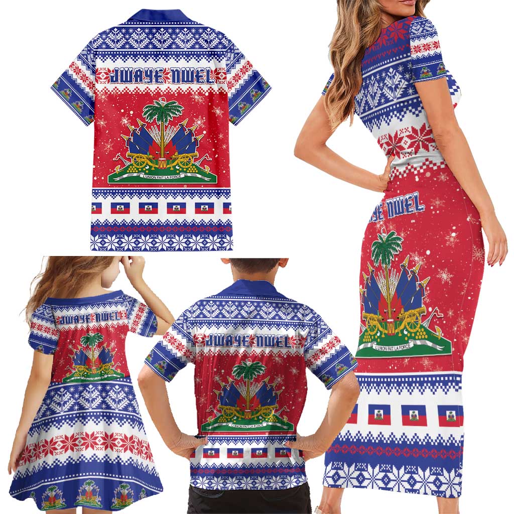 Haiti Christmas Family Matching Short Sleeve Bodycon Dress and Hawaiian Shirt Coat Of Arms Jwaye Nwel - Wonder Print Shop