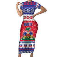 Haiti Christmas Family Matching Short Sleeve Bodycon Dress and Hawaiian Shirt Coat Of Arms Jwaye Nwel - Wonder Print Shop