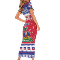 Haiti Christmas Family Matching Short Sleeve Bodycon Dress and Hawaiian Shirt Coat Of Arms Jwaye Nwel - Wonder Print Shop