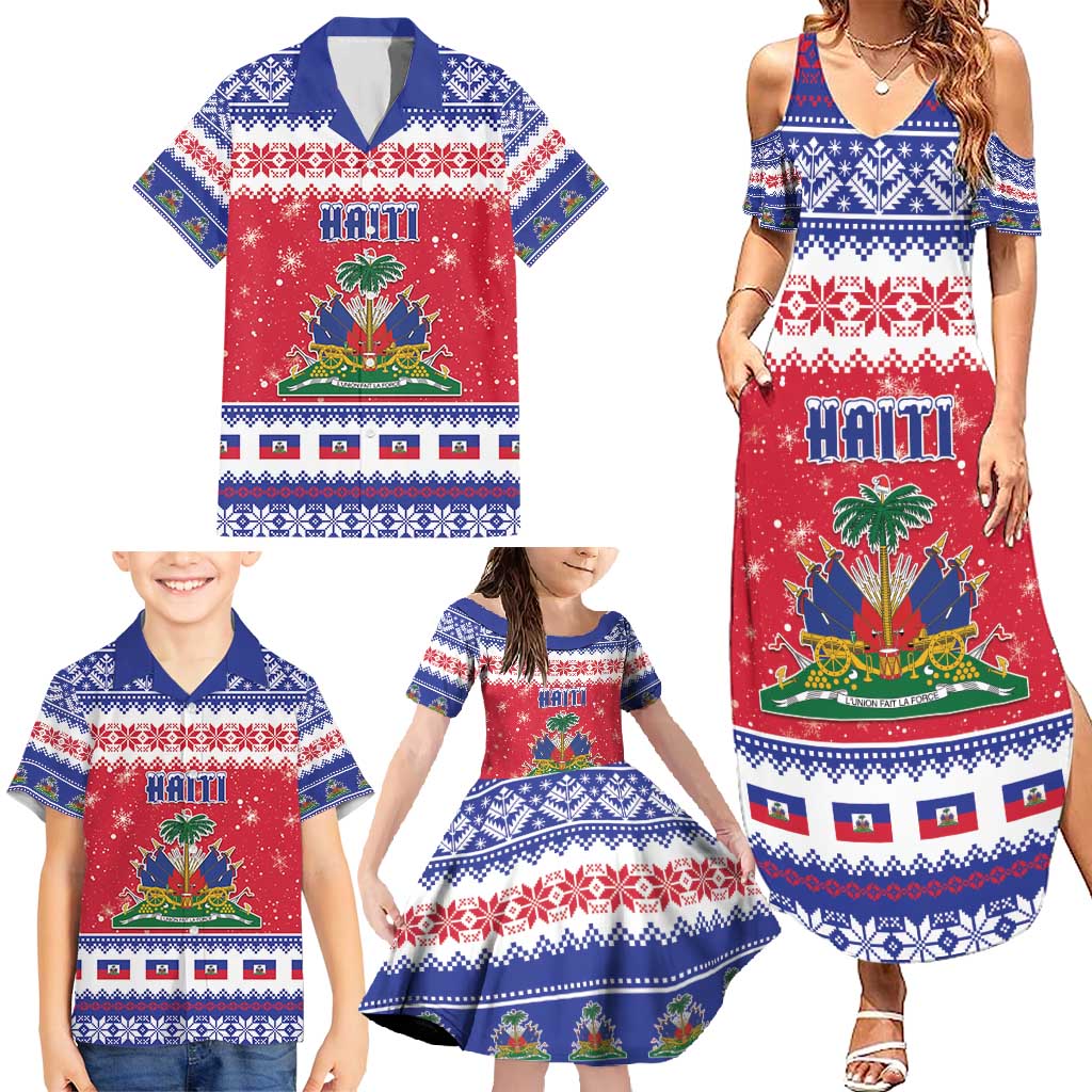Haiti Christmas Family Matching Summer Maxi Dress and Hawaiian Shirt Coat Of Arms Jwaye Nwel - Wonder Print Shop