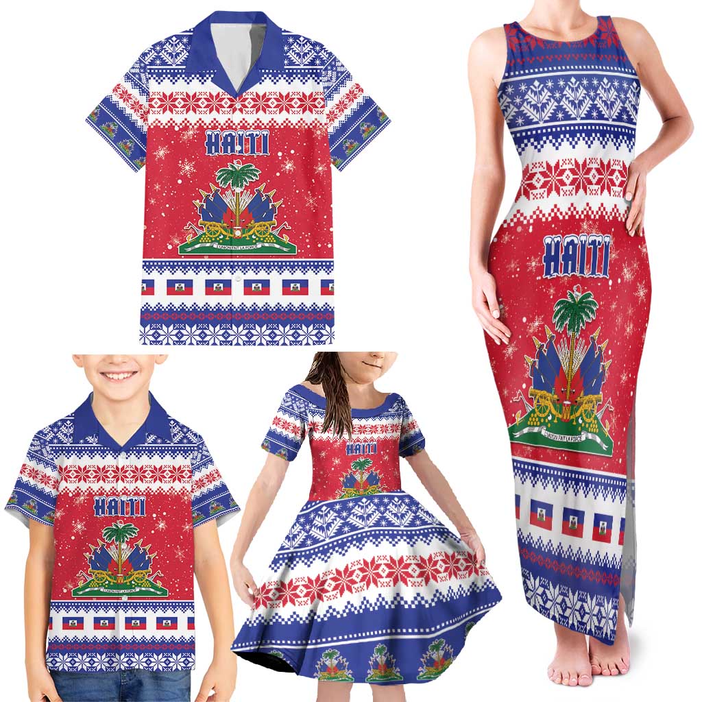 Haiti Christmas Family Matching Tank Maxi Dress and Hawaiian Shirt Coat Of Arms Jwaye Nwel - Wonder Print Shop