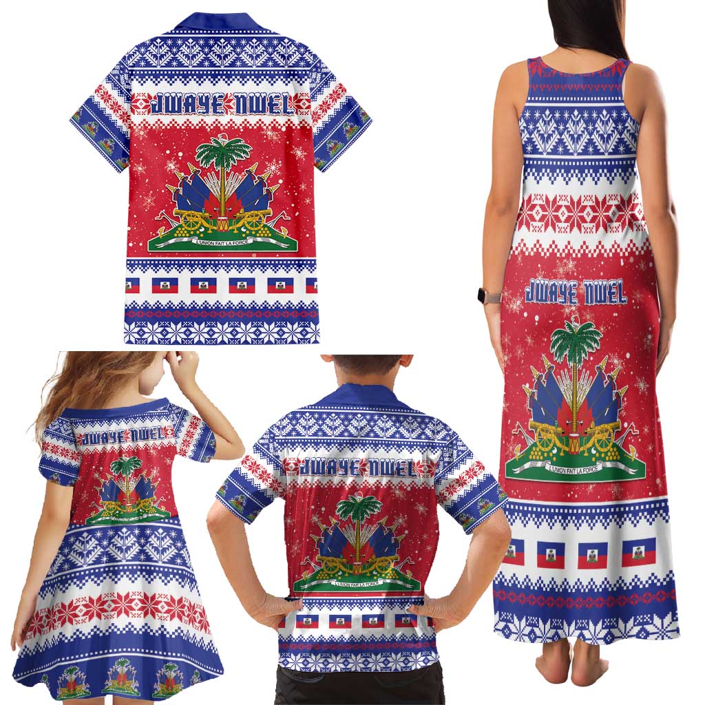 Haiti Christmas Family Matching Tank Maxi Dress and Hawaiian Shirt Coat Of Arms Jwaye Nwel - Wonder Print Shop