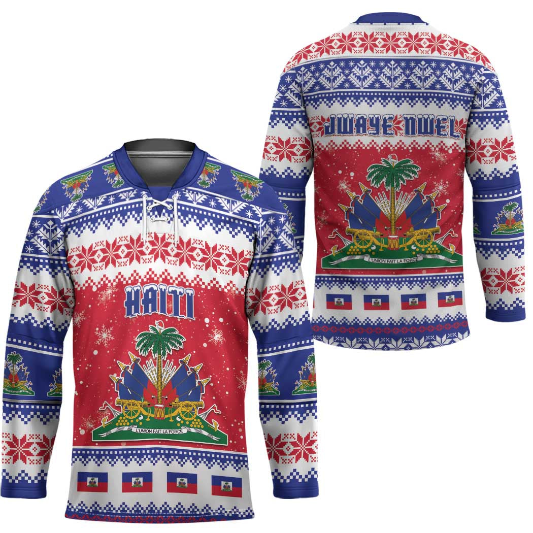 Haiti Christmas Hockey Jersey Coat Of Arms Jwaye Nwel - Wonder Print Shop