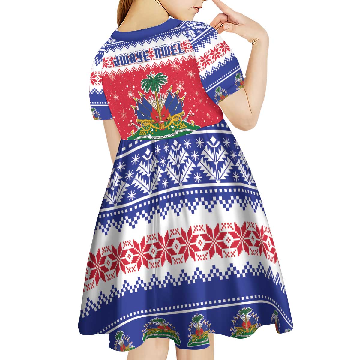 Haiti Christmas Kid Short Sleeve Dress Coat Of Arms Jwaye Nwel - Wonder Print Shop
