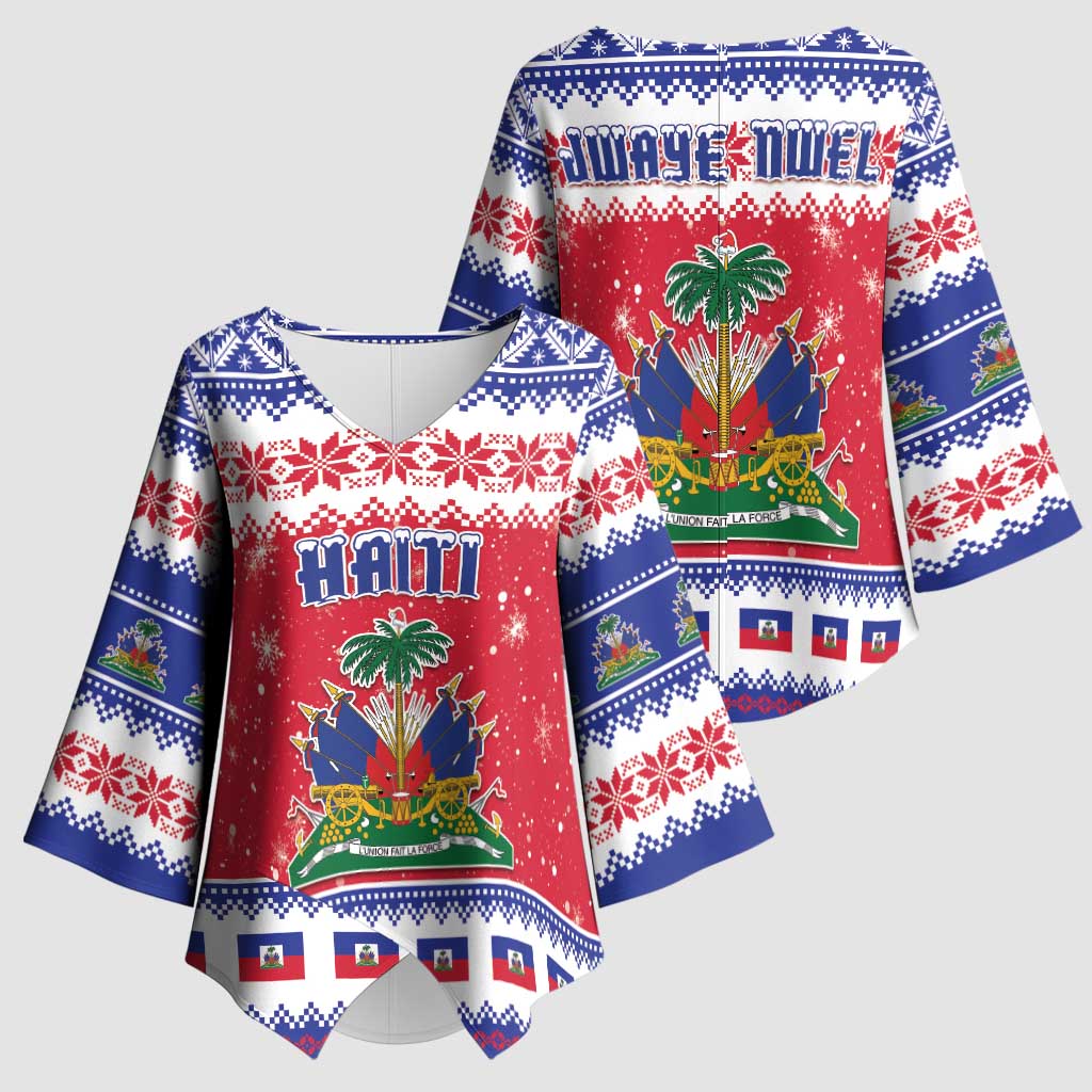 Haiti Christmas Kimono Sleeve Blouse Coat Of Arms Jwaye Nwel - Wonder Print Shop