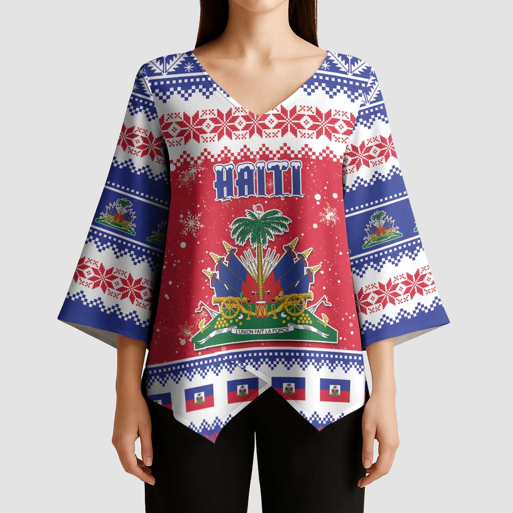 Haiti Christmas Kimono Sleeve Blouse Coat Of Arms Jwaye Nwel - Wonder Print Shop