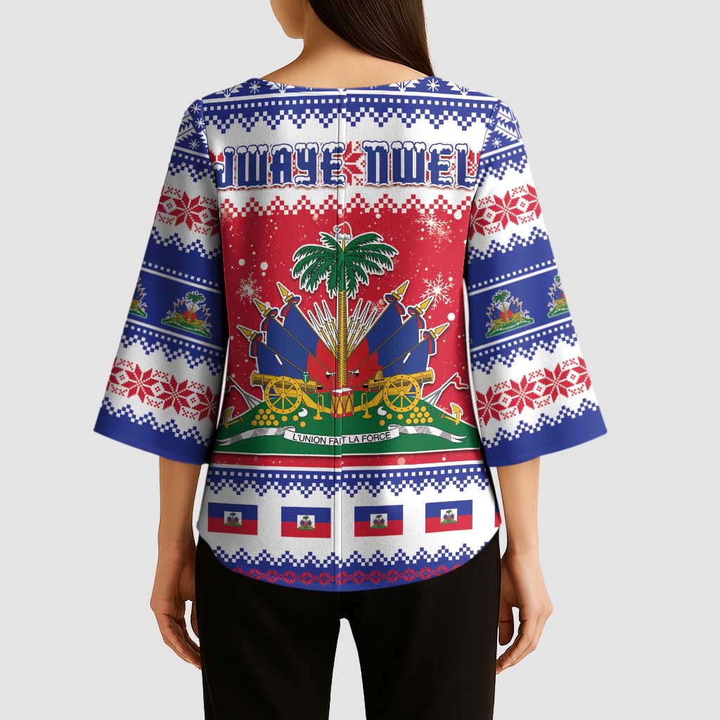 Haiti Christmas Kimono Sleeve Blouse Coat Of Arms Jwaye Nwel - Wonder Print Shop