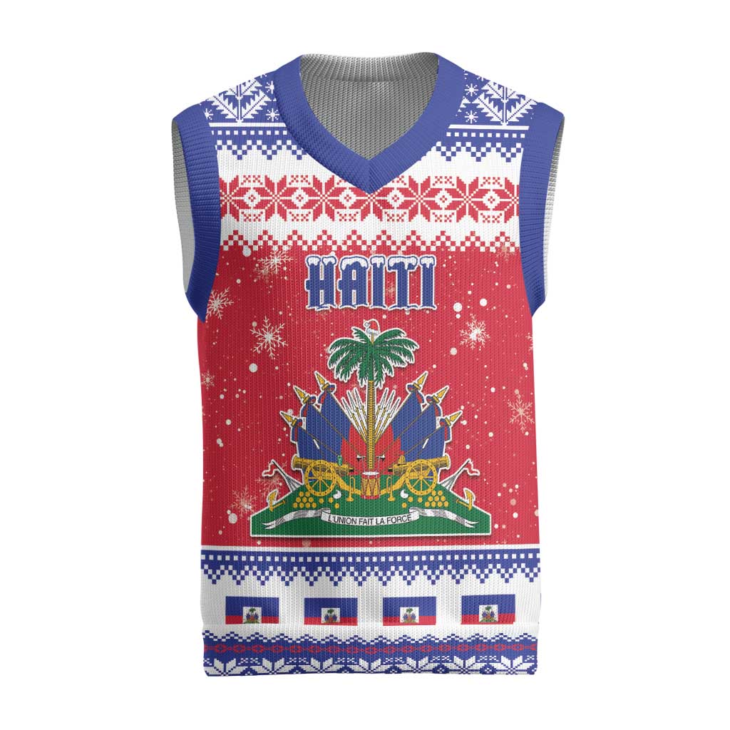 Haiti Christmas Knitted V-Neck Vest Coat Of Arms Jwaye Nwel - Wonder Print Shop