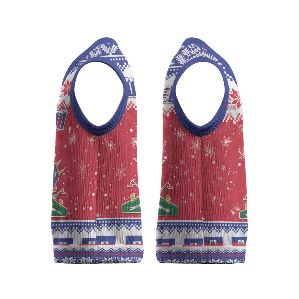 Haiti Christmas Knitted V-Neck Vest Coat Of Arms Jwaye Nwel - Wonder Print Shop