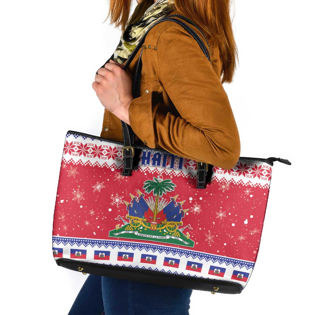 Haiti Christmas Leather Tote Bag Coat Of Arms Jwaye Nwel - Wonder Print Shop