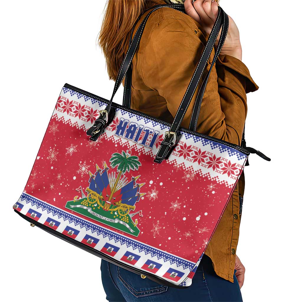 Haiti Christmas Leather Tote Bag Coat Of Arms Jwaye Nwel - Wonder Print Shop
