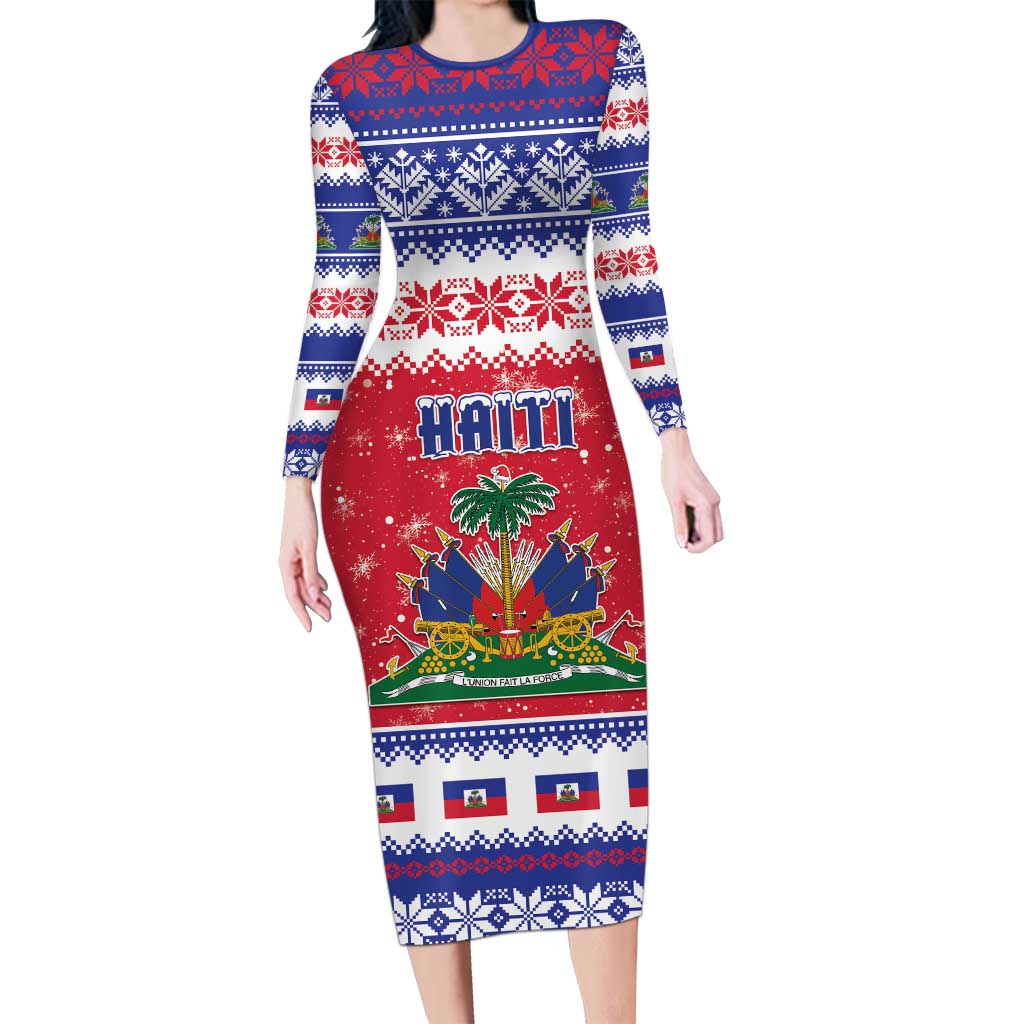Haiti Christmas Long Sleeve Bodycon Dress Coat Of Arms Jwaye Nwel - Wonder Print Shop