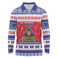 Haiti Christmas Long Sleeve Polo Shirt Coat Of Arms Jwaye Nwel - Wonder Print Shop
