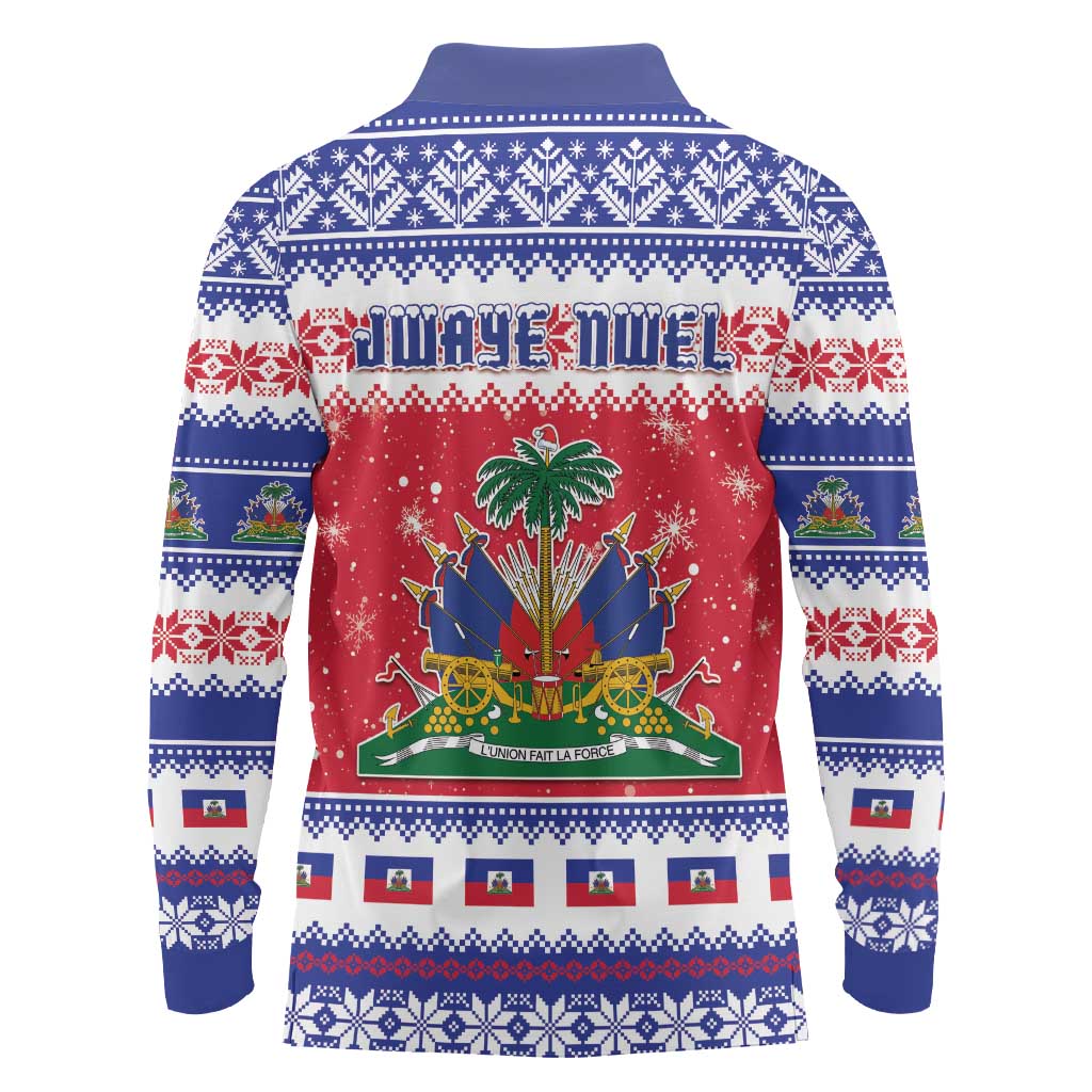 Haiti Christmas Long Sleeve Polo Shirt Coat Of Arms Jwaye Nwel - Wonder Print Shop