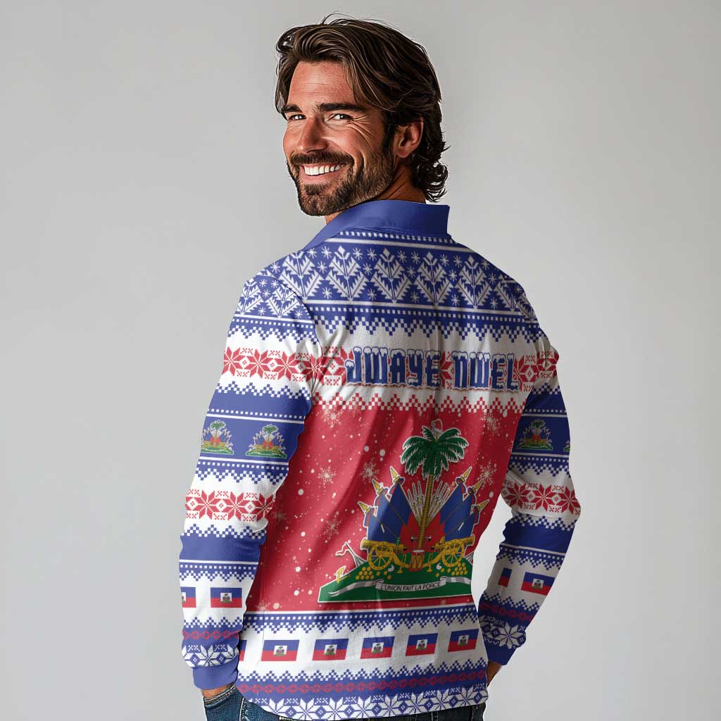 Haiti Christmas Long Sleeve Polo Shirt Coat Of Arms Jwaye Nwel - Wonder Print Shop