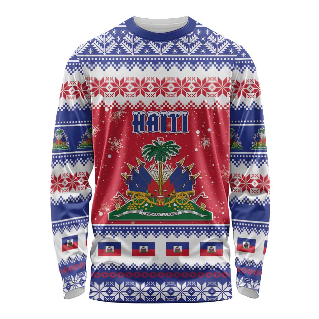 Haiti Christmas Long Sleeve Shirt Coat Of Arms Jwaye Nwel - Wonder Print Shop
