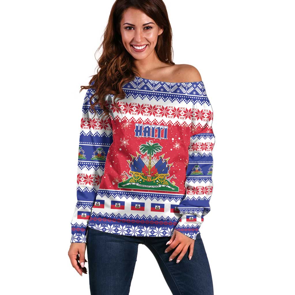 Haiti Christmas Off Shoulder Sweater Coat Of Arms Jwaye Nwel - Wonder Print Shop