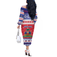 Haiti Christmas Off The Shoulder Long Sleeve Dress Coat Of Arms Jwaye Nwel - Wonder Print Shop