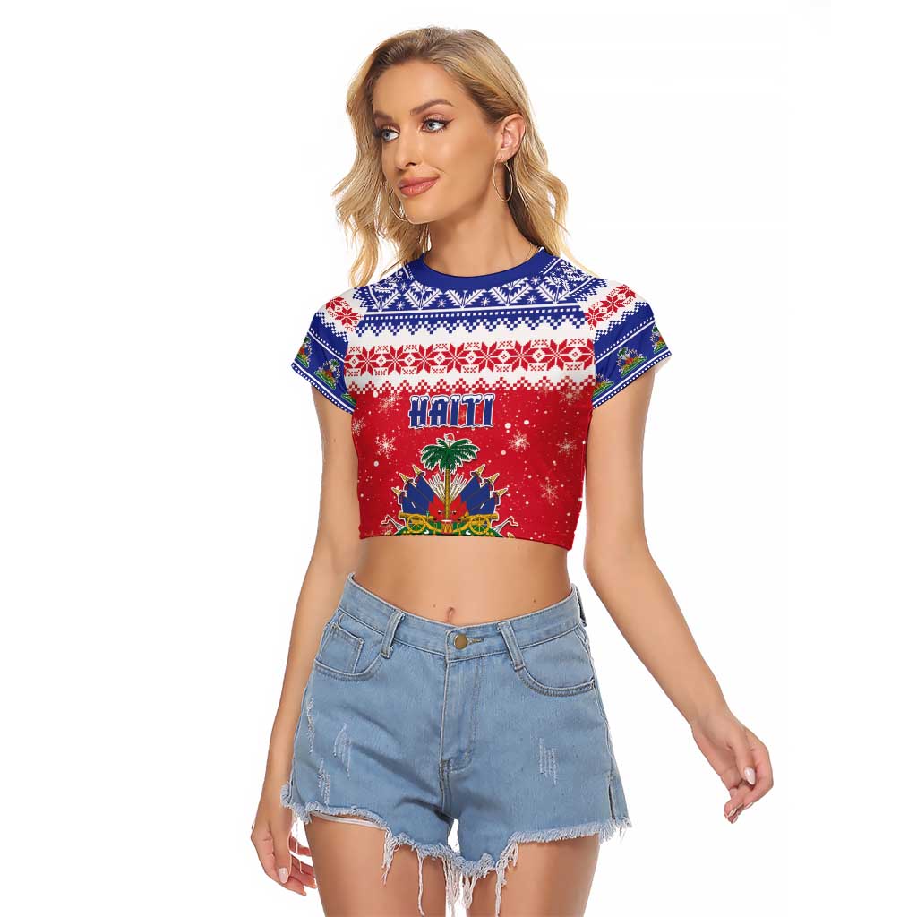 Haiti Christmas Raglan Cropped T Shirt Coat Of Arms Jwaye Nwel - Wonder Print Shop