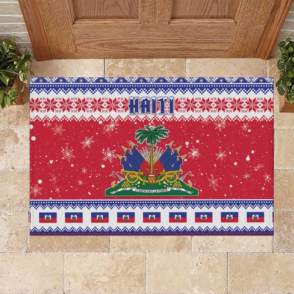 Haiti Christmas Rubber Doormat Coat Of Arms Jwaye Nwel - Wonder Print Shop