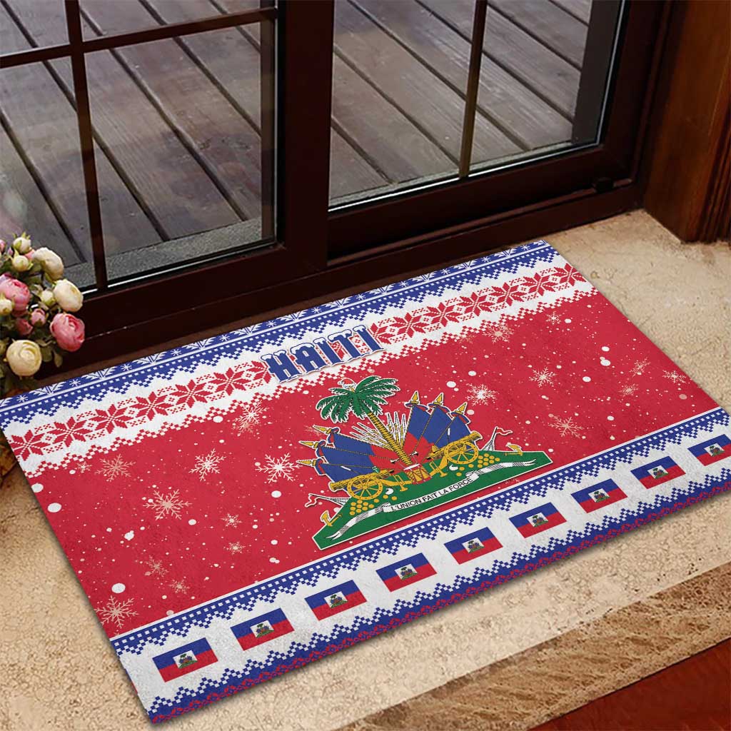 Haiti Christmas Rubber Doormat Coat Of Arms Jwaye Nwel - Wonder Print Shop