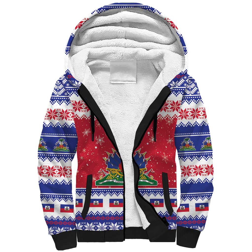 Haiti Christmas Sherpa Hoodie Coat Of Arms Jwaye Nwel - Wonder Print Shop