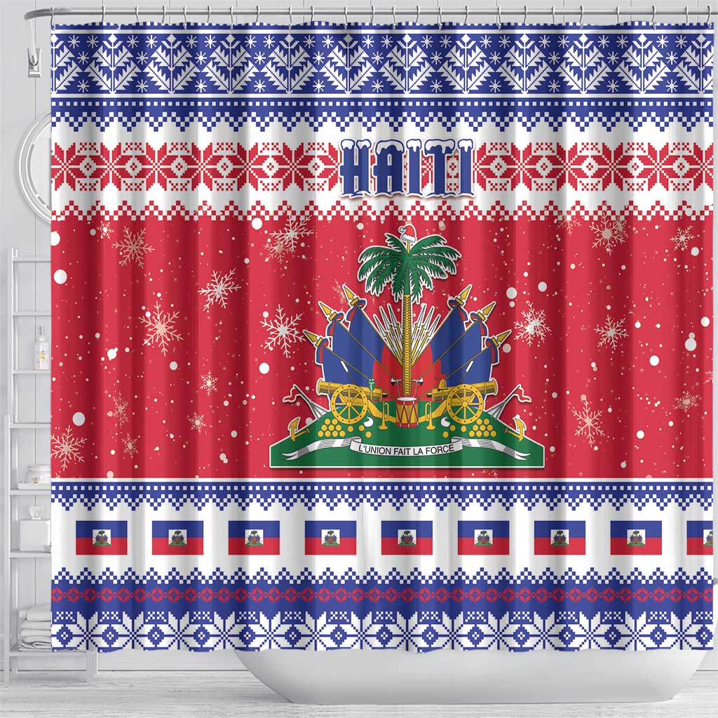 Haiti Christmas Shower Curtain Coat Of Arms Jwaye Nwel - Wonder Print Shop