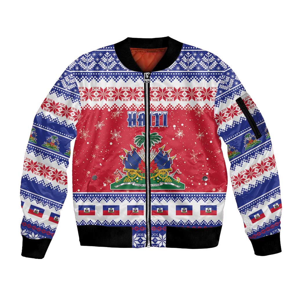 Haiti Christmas Sleeve Zip Bomber Jacket Coat Of Arms Jwaye Nwel - Wonder Print Shop