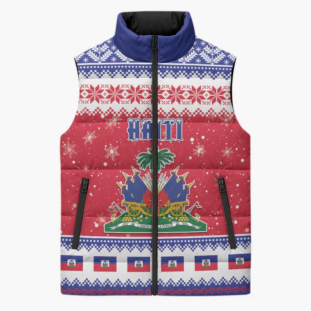 Haiti Christmas Sleeveless Puffer Jacket Coat Of Arms Jwaye Nwel - Wonder Print Shop
