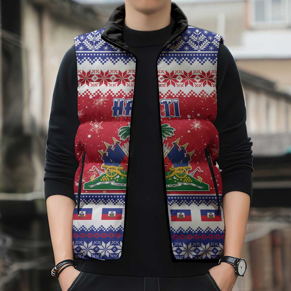 Haiti Christmas Sleeveless Puffer Jacket Coat Of Arms Jwaye Nwel - Wonder Print Shop