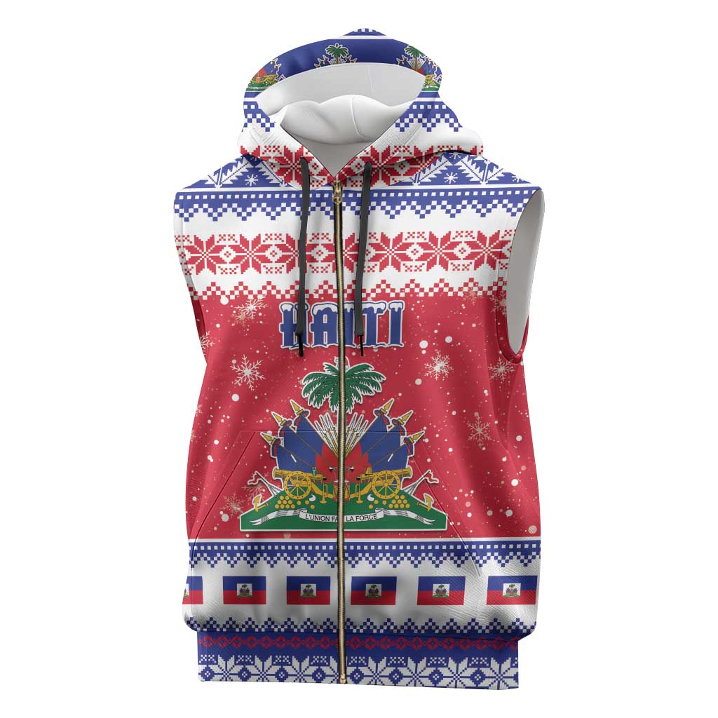Haiti Christmas Sleeveless Zip Hoodie Coat Of Arms Jwaye Nwel - Wonder Print Shop