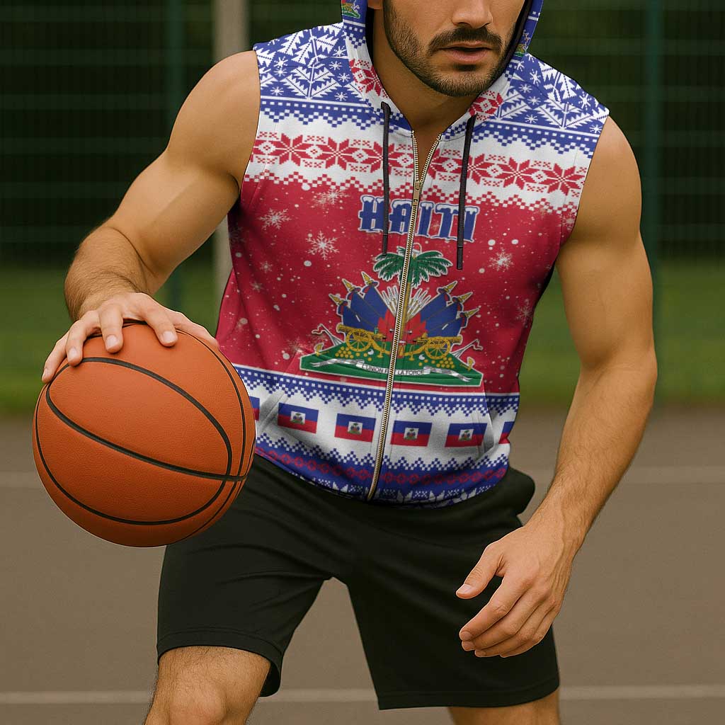 Haiti Christmas Sleeveless Zip Hoodie Coat Of Arms Jwaye Nwel - Wonder Print Shop