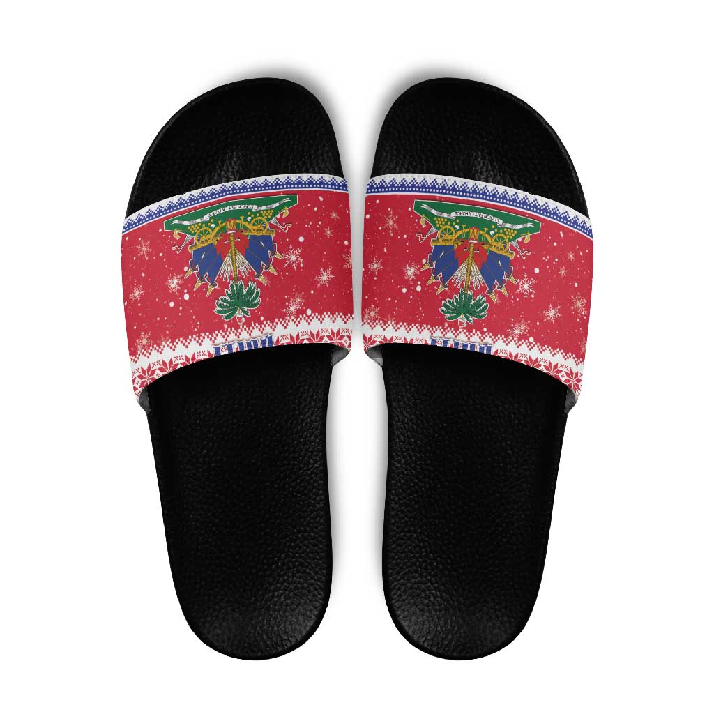 Haiti Christmas Slide Sandals Coat Of Arms Jwaye Nwel - Wonder Print Shop