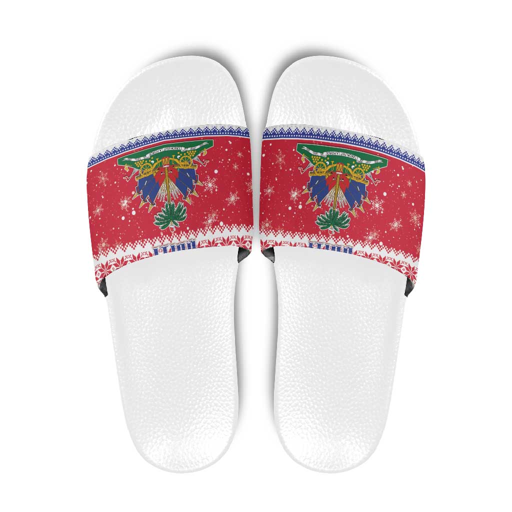 Haiti Christmas Slide Sandals Coat Of Arms Jwaye Nwel - Wonder Print Shop