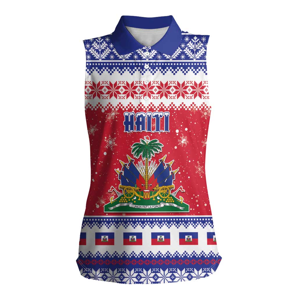 Haiti Christmas Women Sleeveless Polo Shirt Coat Of Arms Jwaye Nwel - Wonder Print Shop
