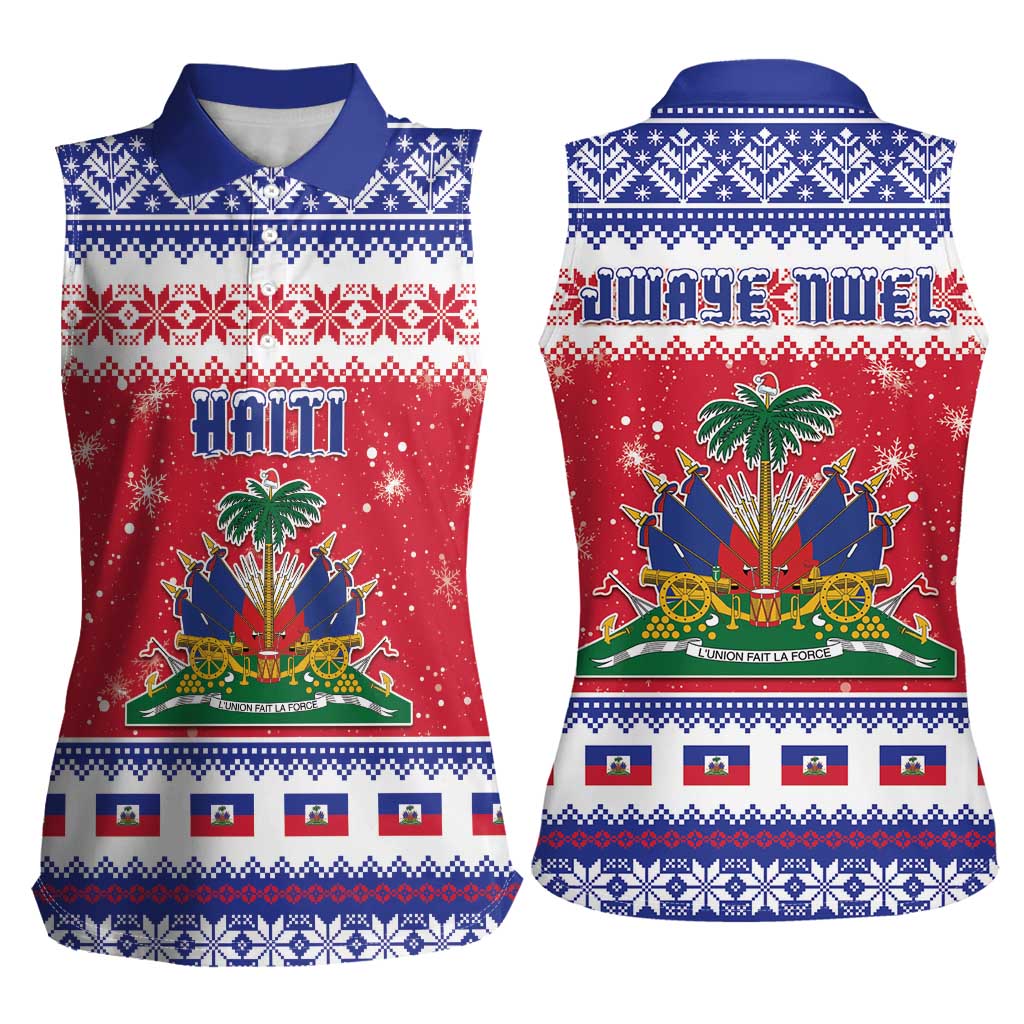 Haiti Christmas Women Sleeveless Polo Shirt Coat Of Arms Jwaye Nwel - Wonder Print Shop