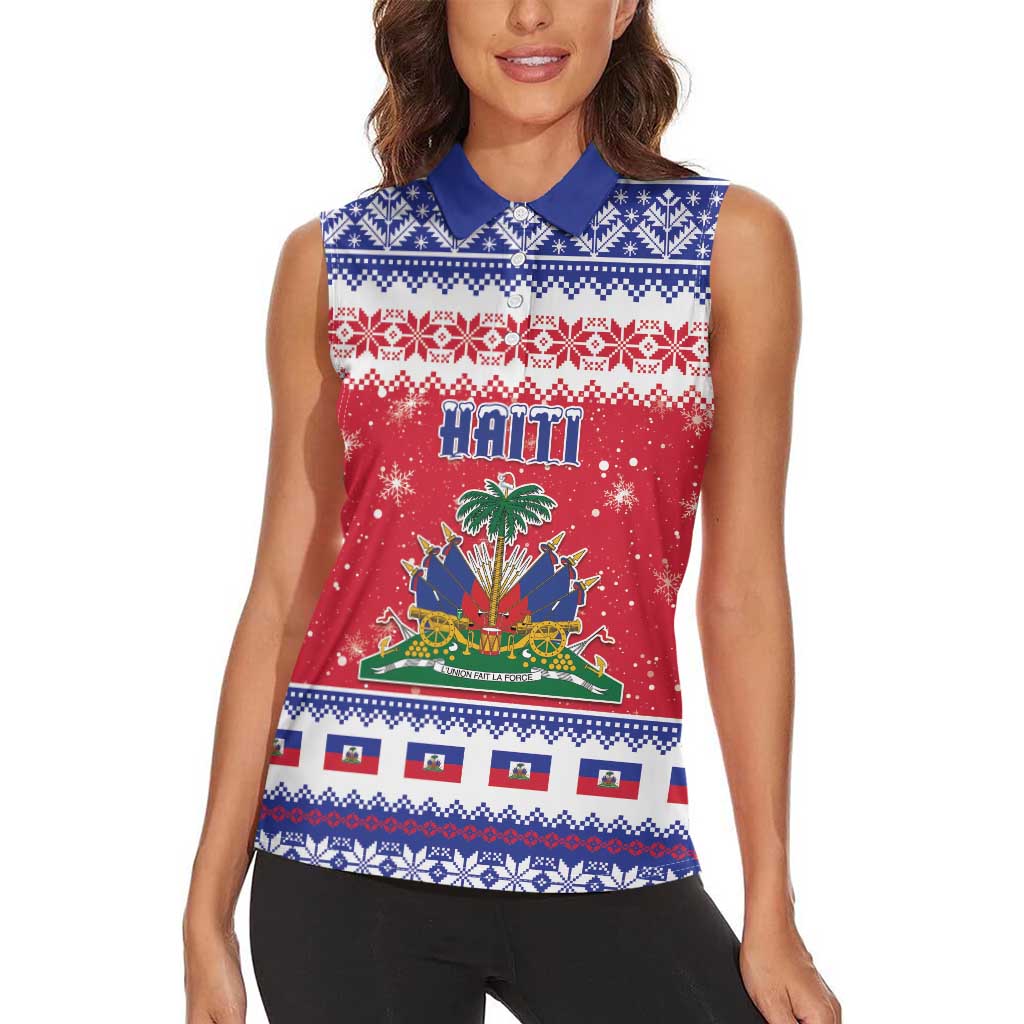 Haiti Christmas Women Sleeveless Polo Shirt Coat Of Arms Jwaye Nwel - Wonder Print Shop