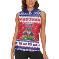 Haiti Christmas Women Sleeveless Polo Shirt Coat Of Arms Jwaye Nwel - Wonder Print Shop