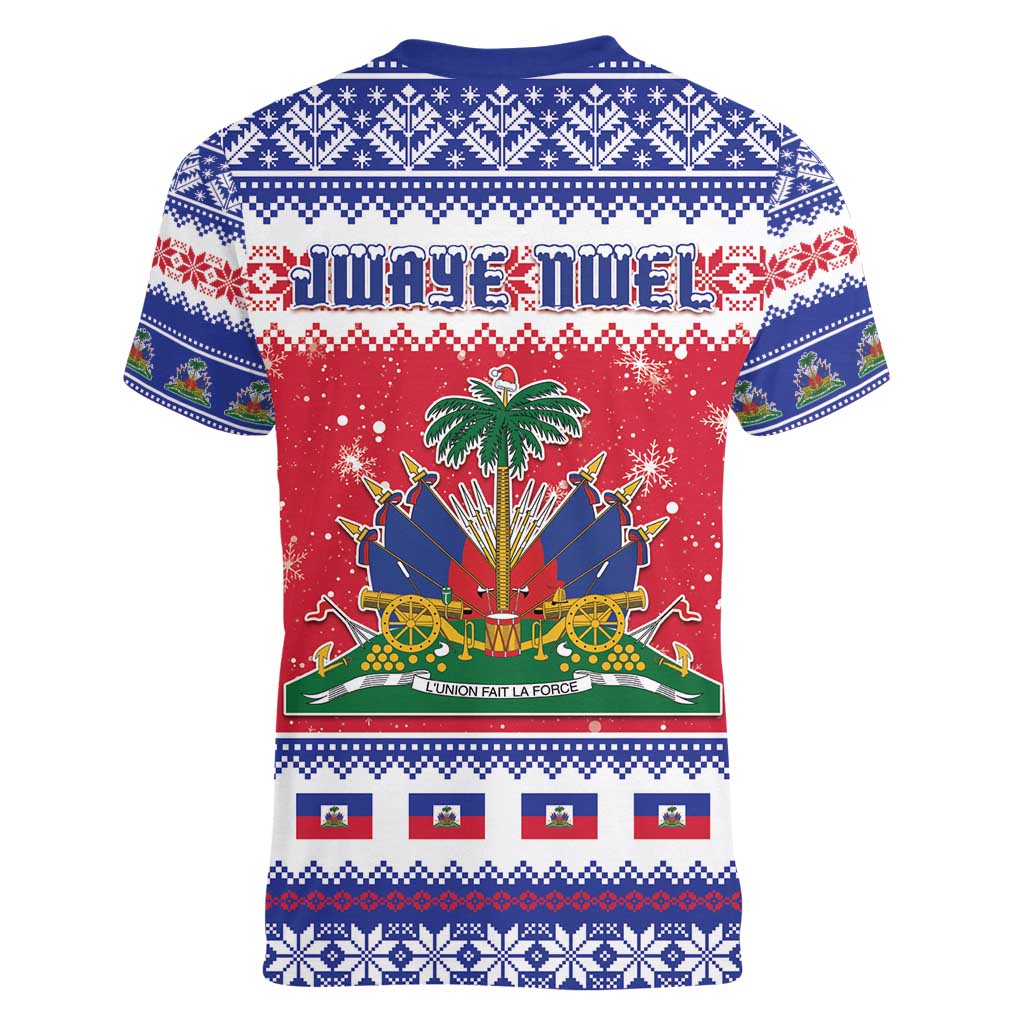 Haiti Christmas Women V-Neck T-Shirt Coat Of Arms Jwaye Nwel - Wonder Print Shop